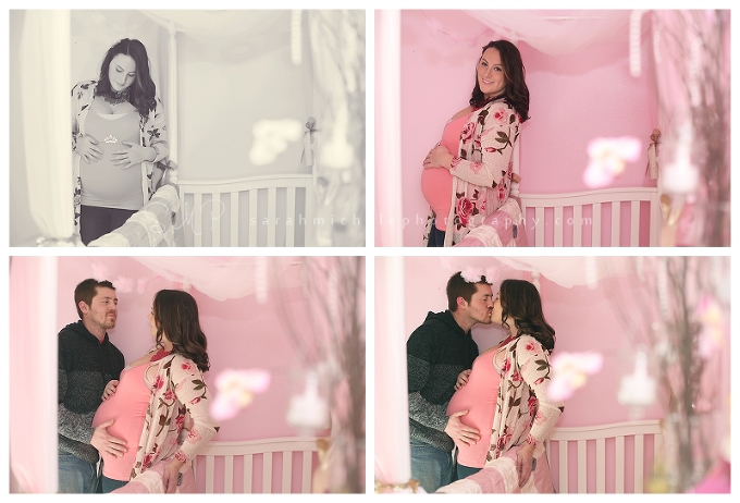 Maternity Photography baby girls pink room 