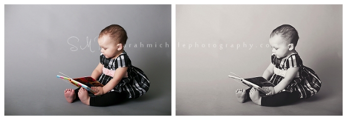 childrens portrait session with black and white dress reading books 