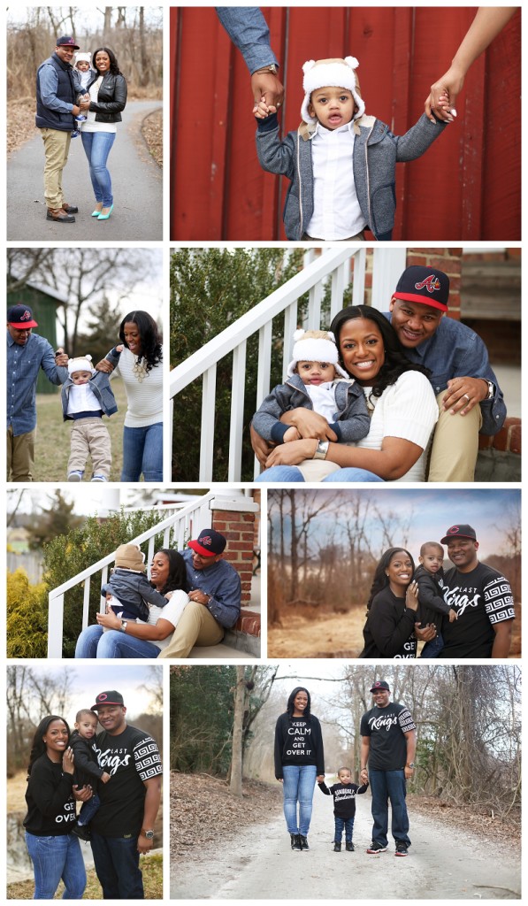 outdoor session with family and little boy wearing fuzzy hat maryland family photographer 