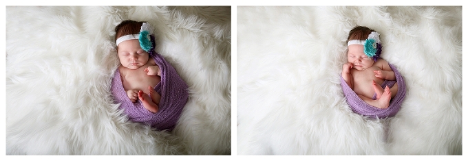 Annapolis Newborn Photographer 3 week old baby wrapped in lilac 