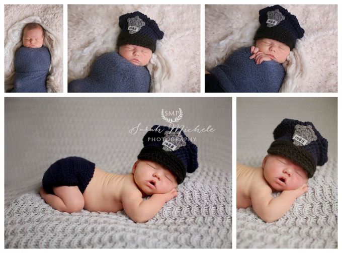 Annapolis Newborn photographer baby boy crochet police hat and diaper cover 