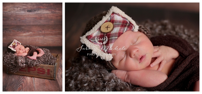 Annapolis Newborn Photographer wearing lumberjack hat