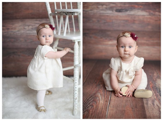 Baby girl 6 month portrait sessions wood background Annapolis family Photographer 