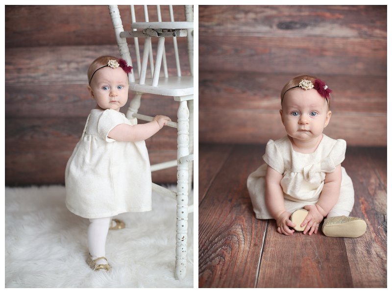 Baby girl 6 month portrait sessions wood background Annapolis family Photographer